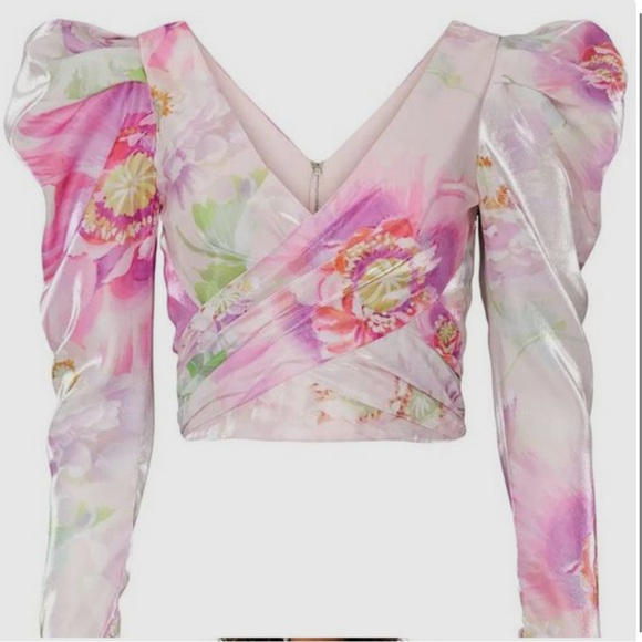 Flor ET. Al Proserpine Puff Sleeve Floral Blouse top crop women size Small - Picture 2 of 9